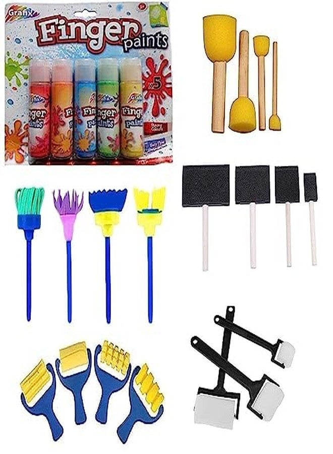 آرت بي ألوان أصابع الأطفال من ArtBee، 5 ألوان، قابلة للغسل، غير سامة، مع فرش إسفنجية (5 فرش إسفنجية مع ألوان) - Image 1